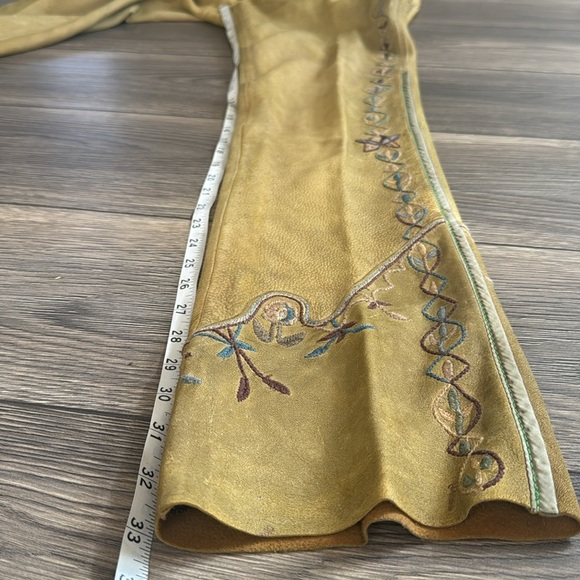 RARE Ralph Lauren blue label calf-suede tan leather embroidered western pants 6 - Picture 9 of 17